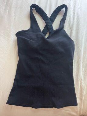 ALO Yoga Black Ribbed Cross-Back Tank Top